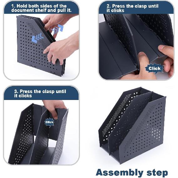 Collapsible Magazine File Holder with 2 Vertical Compartments Foldable Binder Holder for Desk Binder Storage Organizer Plastic Magazine Holders for