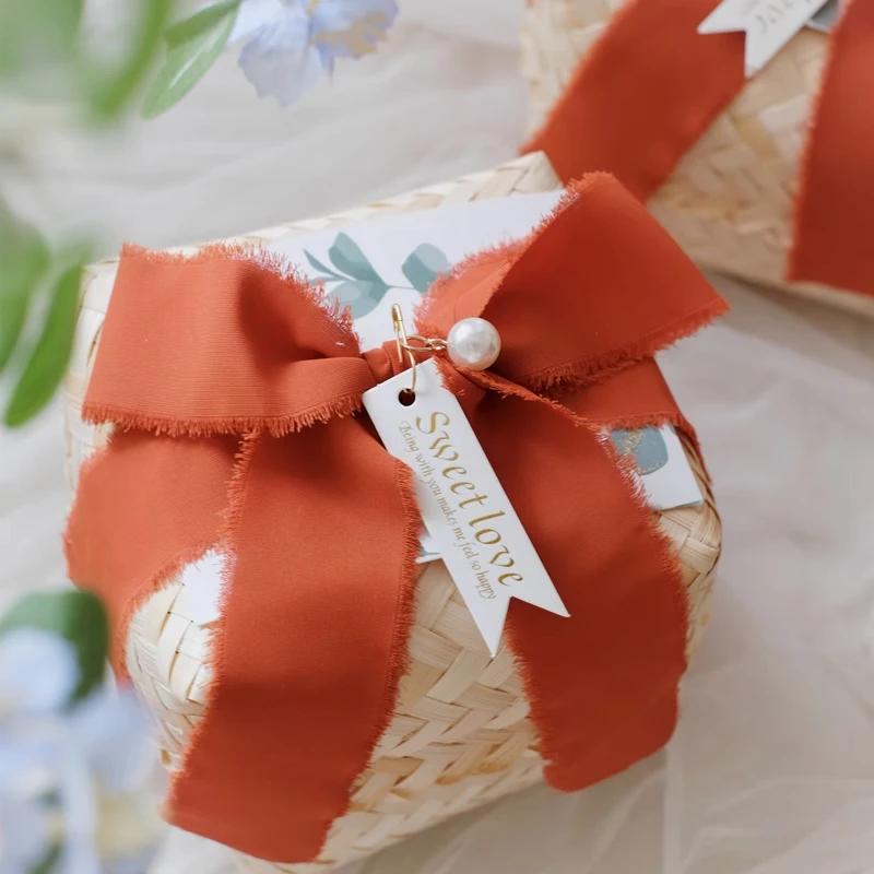 Handmade Bamboo Weaving Gift Box Bridesmaid Wedding Candy Packaging Baby Shower Favors Party Supplies Wholesale