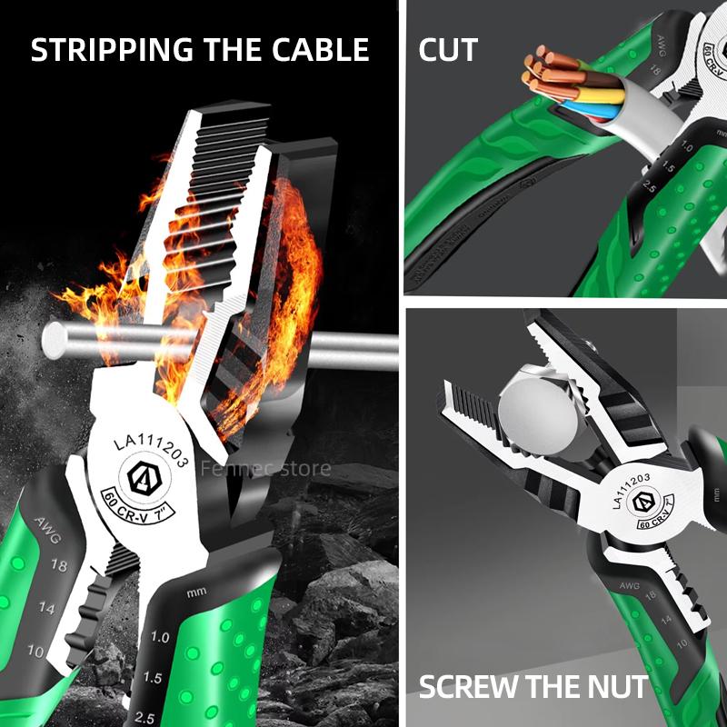 LAOA Multifunction Wire Stripper Wire Cutters/Long Nose/Diagonal Nose Pliers 7-inch Electrician Hand Tools Industrial Grade