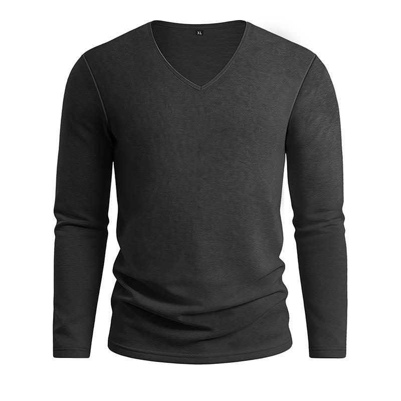 T-shirt Estiva da Uomo a Manica Lunga Scollo a V Cotone Lino Ampia Casual Base Monocolore Magliette Top Traspiranti
