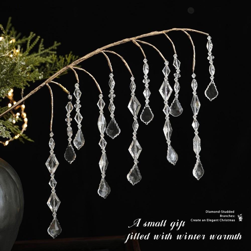 Glitter Finish Christmas Crystal Pick Branch Crystal Dangle with Butterfly Acrylic Christmas Decor Sprig Long Stem Sparkling
