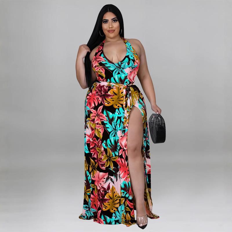 Womens Plus Size Sleeveless Jumpsuit With Chiffon Overlay Floral Print 2025 Casual Set 1XL-5XL