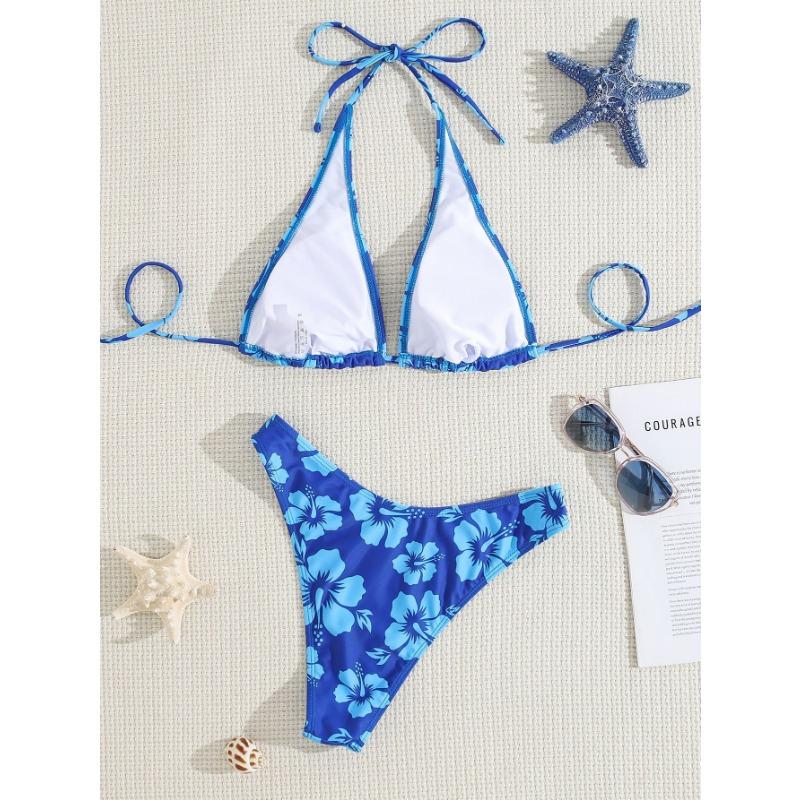 Women's New Triangle Cup Print Low Waist Sexy Two Piece Bikini Swimsuit