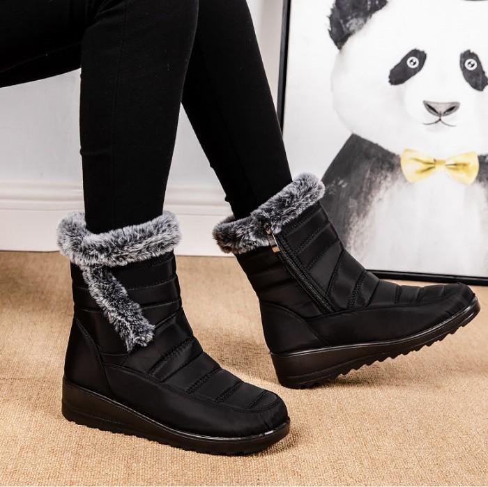 24 New fur collar imitation rabbit hair tall tube warm women's snow boots side chain waterproof women's boots casual women's shoes