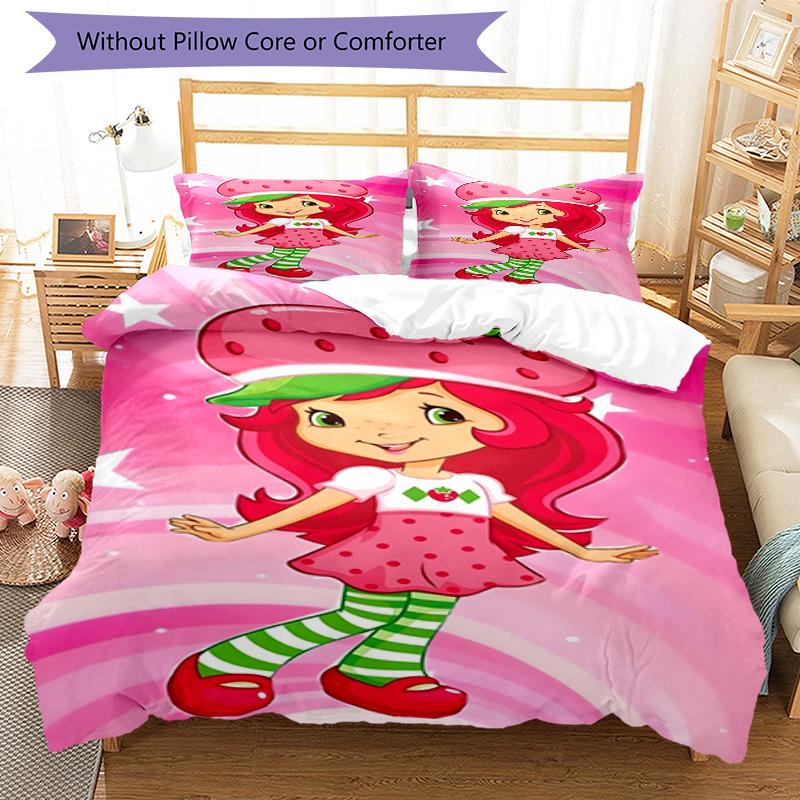 3pcs Princess Strawberry11 Design Cover Set - HD Printed Bedding with 1 Cover and 2 Pillowcases - Perfect for Home and Dorm Decor