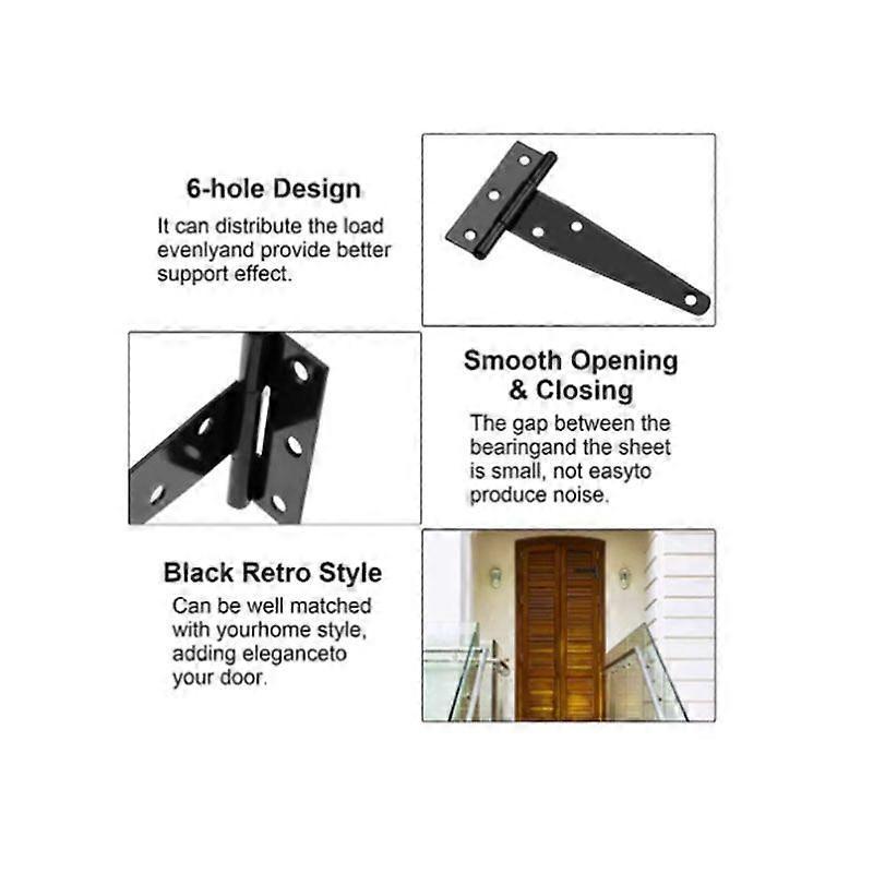 T-Hinge, Black Rustproof tee Hinge, Heavy Duty t Hinges for Gate Doors, Shed Doors and Barn Doors