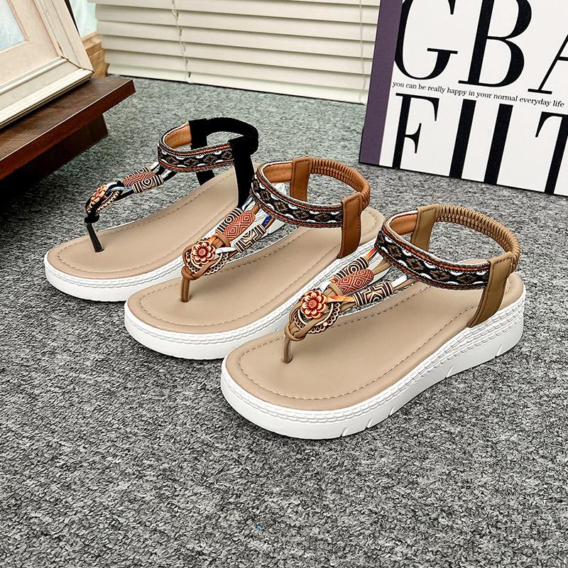 2025Plus Size Bohemian Style Flat Sandals for Women Summer Casual Comfortable Beach Shoes Femme Soft Boottom Footwear