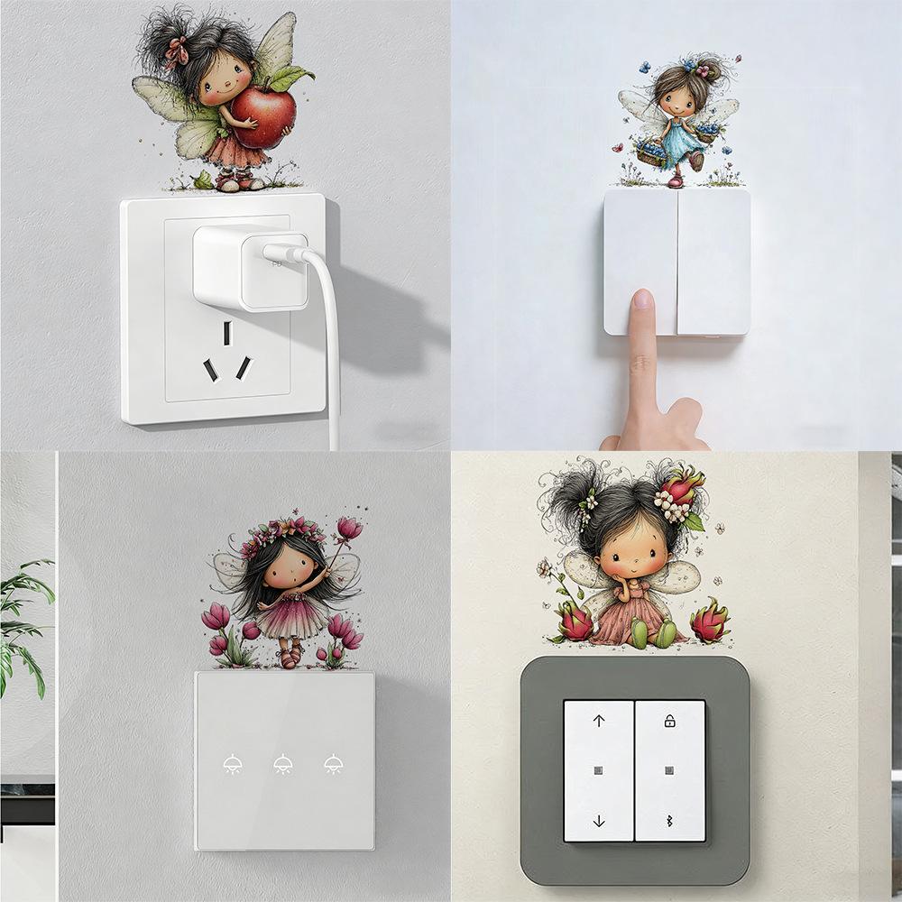 Cartoon Fruit Flower Fairy Switch Wall Sticker Creative Socket Decor for Kids Room Bedroom Living Room Home Decor