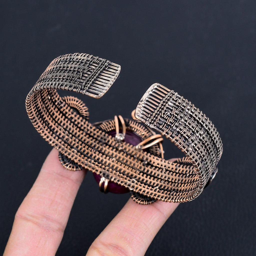 Ruby Bangle Gemstone Jewelry, 999 Copper Wire Wrapped Handmade Bangle, Latest Design Cuff Jewelry