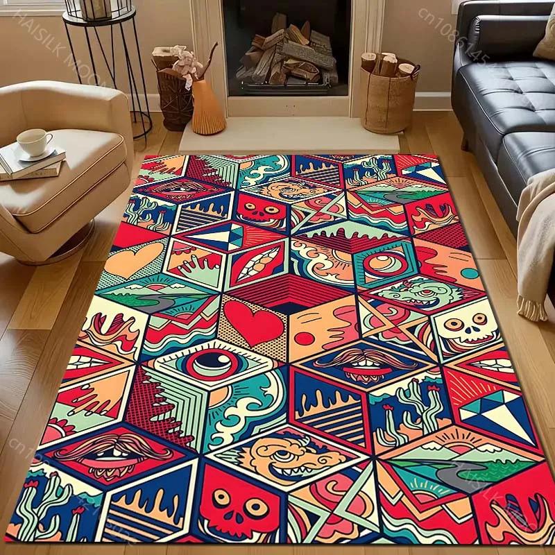 Modern Home Decor Area Rug Japanese Grid Painting Art Pink Donkey Art Print Carpet Living Room Bedroom Bedside Sofa Floor Mat