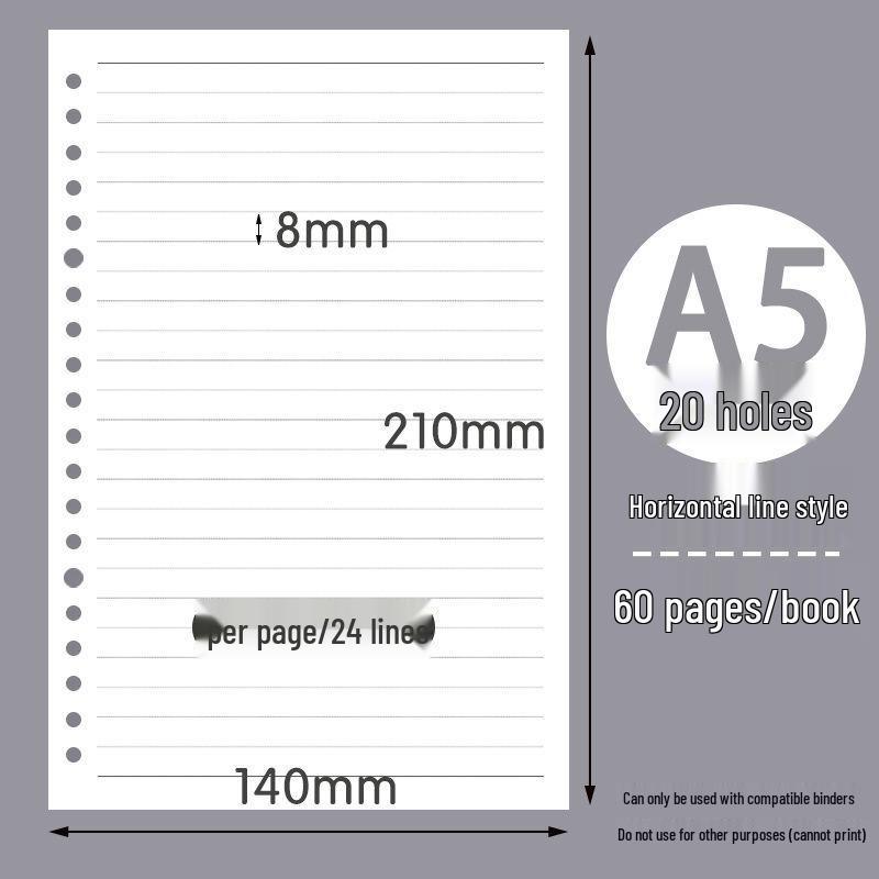 

B5/A5 Loose-Leaf Refill Paper, 26/20 Holes, Grid/Horizontal Lines, Notebook Pages