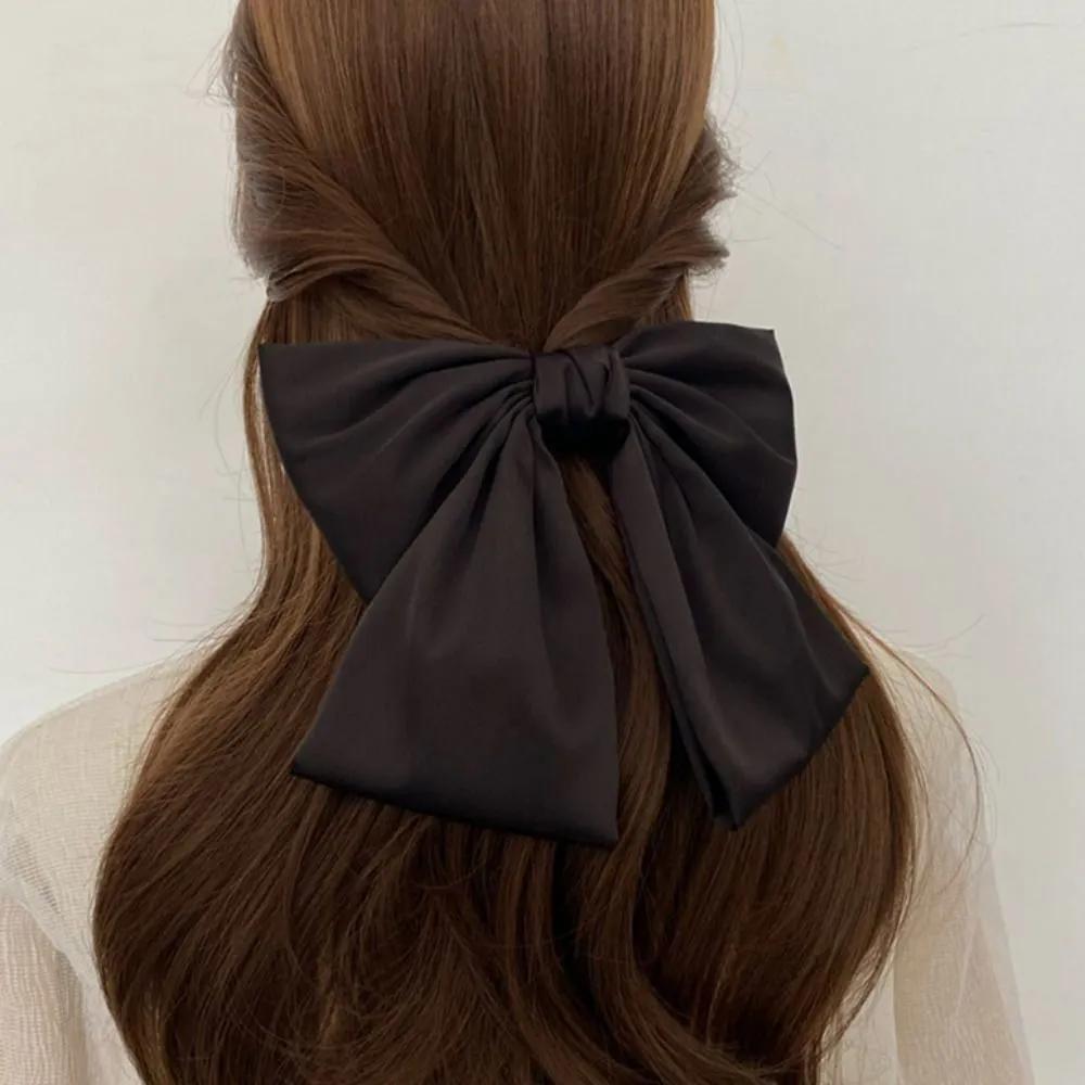 Giant Ribbon Hairpin / Oversized Black Satin Automatic Updo Half-Up Pin