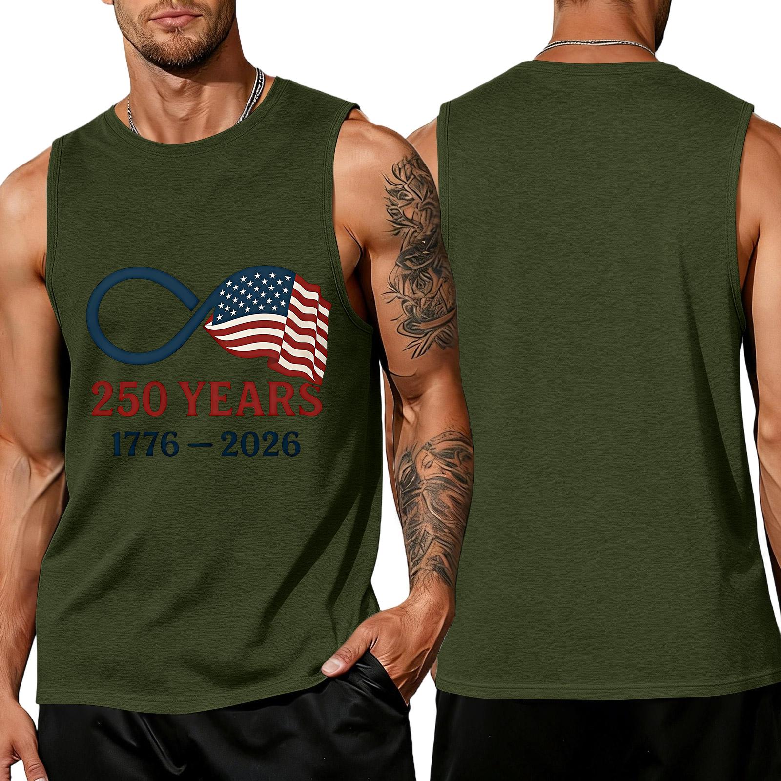 

Men s Sleeveless Crew Neck Tank Top with Flag Print 250 Years Anniversary Athletic Fit Shirt XXXXXL