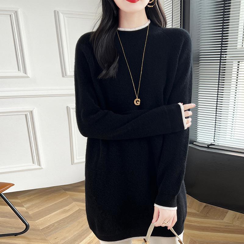 2024 Women's Mid-Length Wool Sweater Dress – Warm Half-High Collar, Hip-Hugging Knit, Perfect Inner Layer for Coats