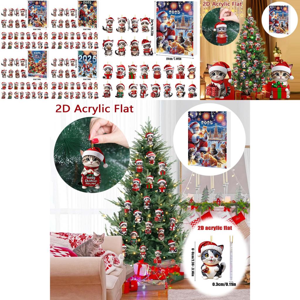 Christmas Countdown Calendar With Cat Motif Acrylic Decoration For Holiday Festivities