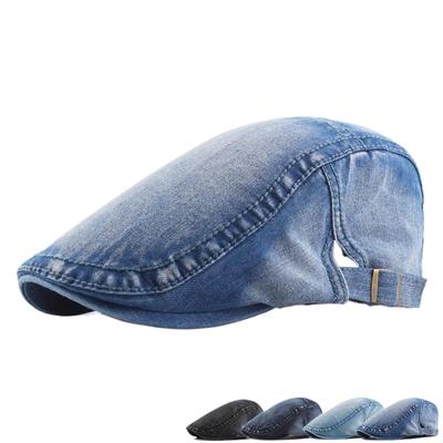 Washed Denim Cap Men's Light Board Forward Hat British Newsboy Hat Beret Female Tide