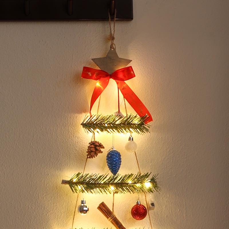 Luminous Christmas Tree Wall Decorations with Ornaments, Pine Cones, and Vines