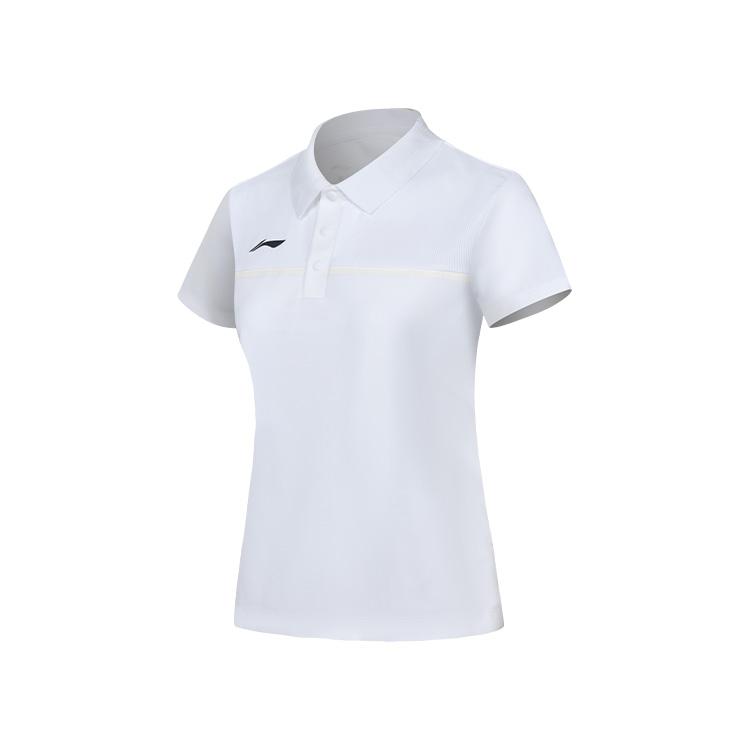 Li Ning Logo Sweat-Absorbing Breathable Pullover Polo Shirt Women Tops White APLU072-2