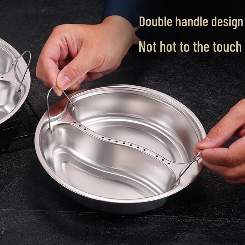 Stainless Steel Divided Steaming Plate with Handle
