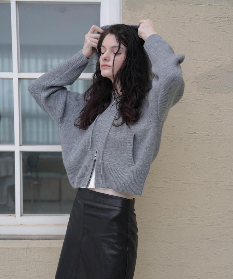 DEHEVE Two-Way Hood Zip-Up Knit [Gray]