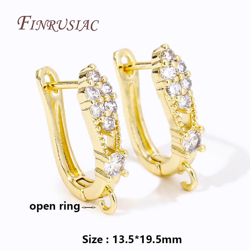 Fashion Cubic Zirconia Earwire Fastener Findings 18K Gold Plated Ear Wire Hooks Clasps For DIY Earring Making Jewelry Materials