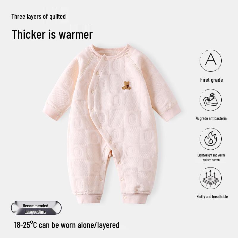 

Spring & Autumn Pure Cotton Infant Romper - Long-Sleeve Warm Pajamas for Baby Crawling 59cm