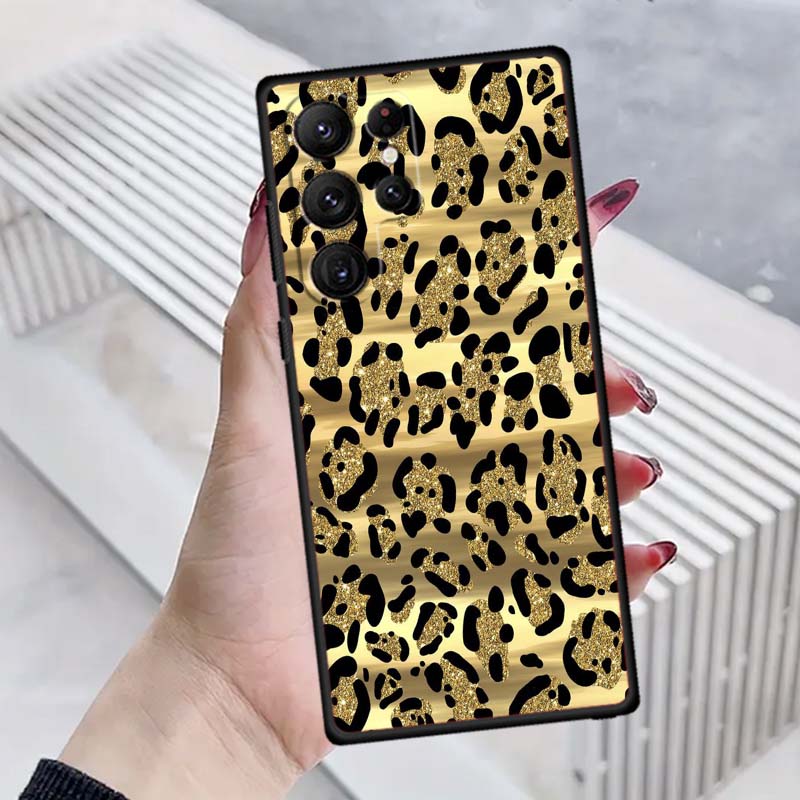 Luxurious leopard print pattern Phone Case For Samsung Galaxy S26 S25 S24 S23 S22 S21 S20 Ultra Plus FE 5G Black Soft TPU