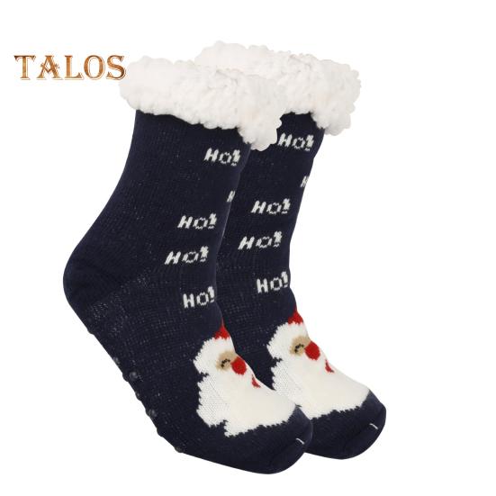 

1 пара зимних носков с рисунком Санта-Клауса и лося, с плюшевой подкладкой, сохраняющих тепло, рождественские носки с высоким голенищем, гетры для ног, осенне-зимний подарок на праздник