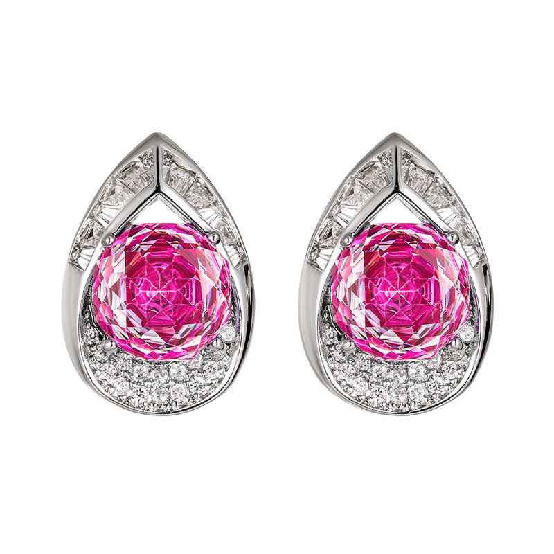 Jewelry Copper Bottom Gold Plated Imitation Rose Cut Dragon Fruit Color Stud Earrings 10 * 10