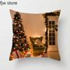 Christmas Decor Pillow Cover  Tree Gift Fireplace Print Throw   New Year Home  Sofa Cushion