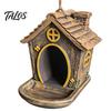 Wild Bird Gift for Gardeners House Shape Hanging Feeder Outdoor Garden Decor, Weatherproof Resin Backyard Watching Supplies with Large Capacity Tray &