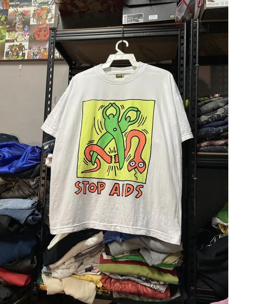 Keith Haring Stop AIDS Art Tshirt Unisex T-Shirt L