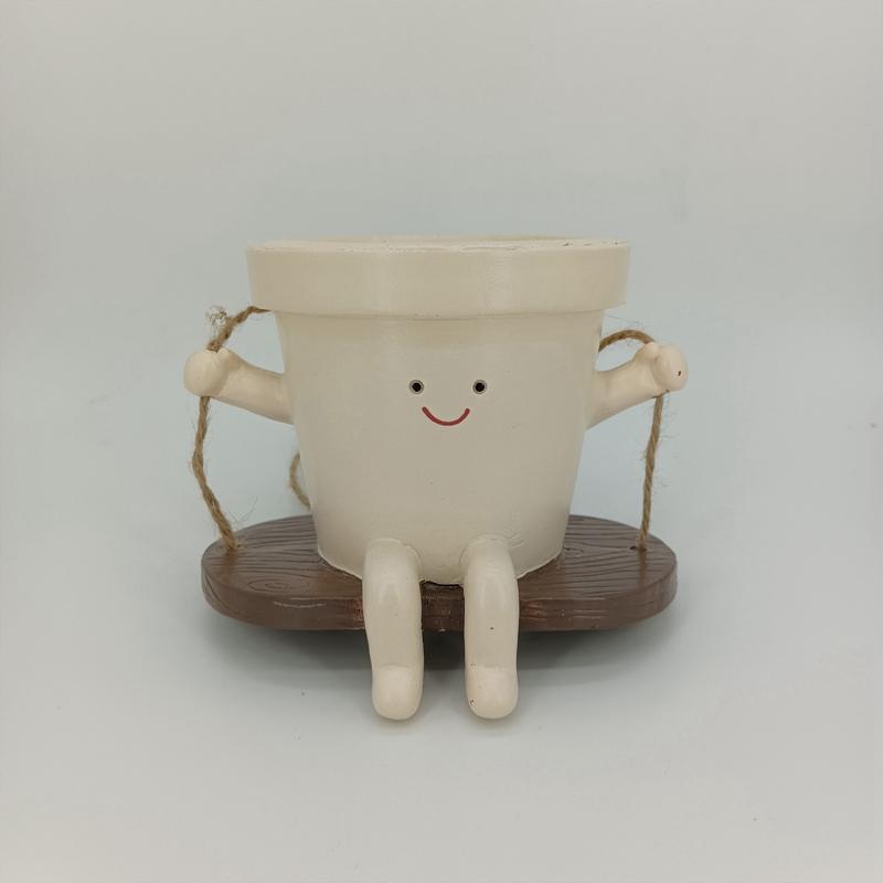 Schaukel-Blumentopf aus Kunstharz, lächelndes Gesicht, Pflanztopf, kreativer Wandbehang, für Pflanzen im Innen- und Außenbereich, Gartenzubehör