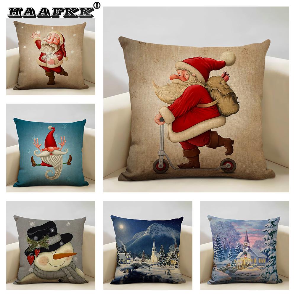 Christmas Decorative Cushion Cover Santa Claus Snowman Pillow Case 45x45cm Pillowcase Happy New Year Home Decor