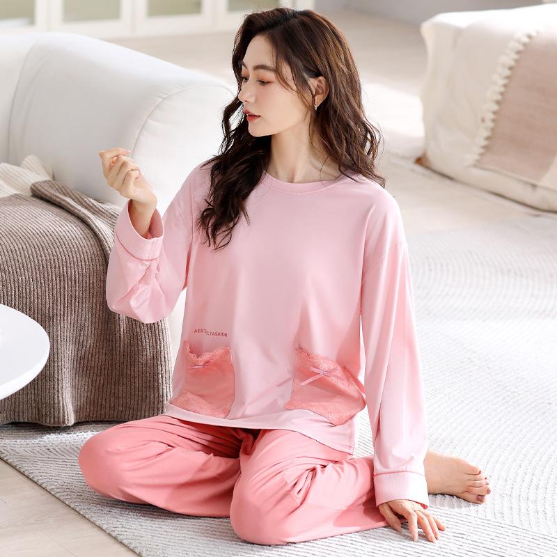 Spring and Autumn Premium Pajamas Women's Long Sleeve Summer Thin Pullover Two-piece Loungewear Ice Silk Modal 1011 New