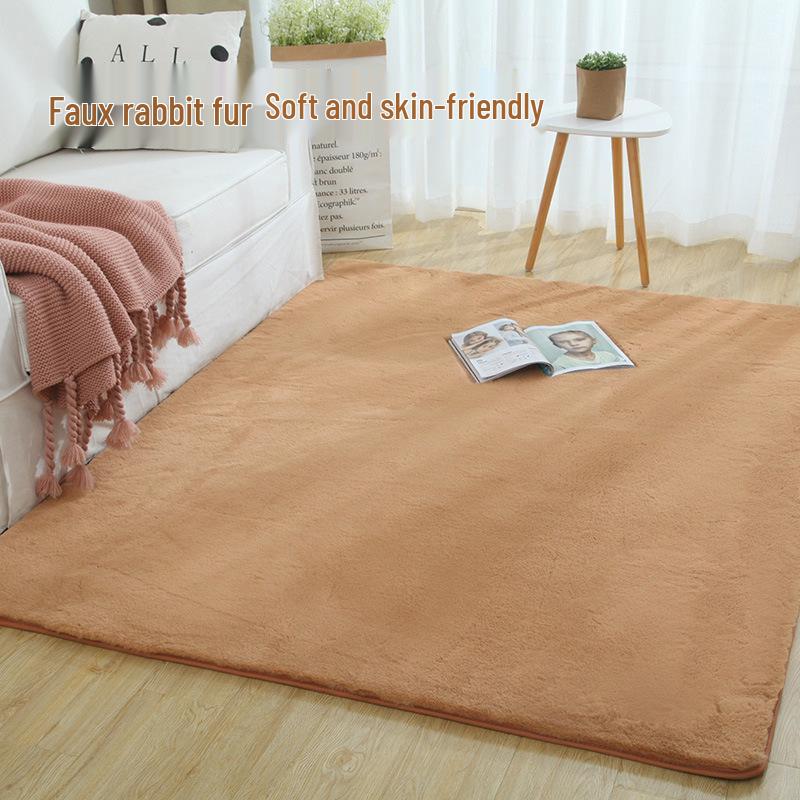 Modern Faux Rabbit Fur Rug: Washable, Thick, Full Coverage Mat for Living Room or Bedroom