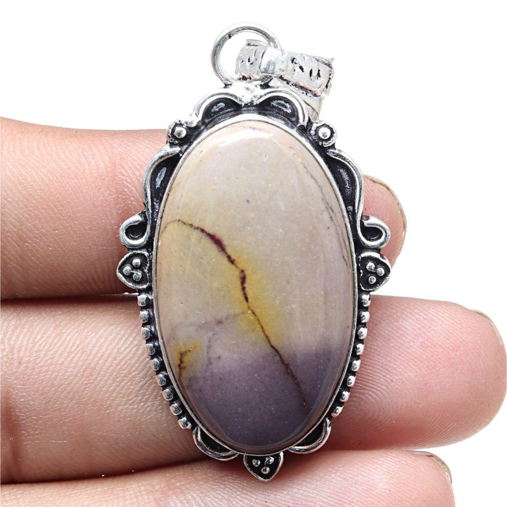 Necklace Wild Horse Jasper Gemstone Handmade Antique Silver Jewelry 2.25"