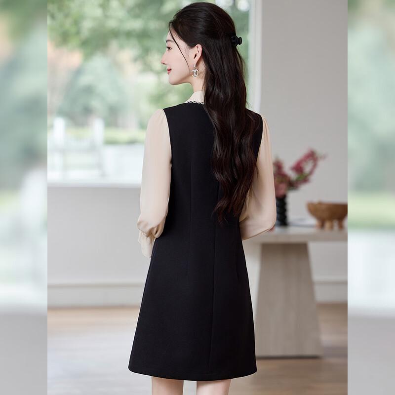 Women's Doll Collar Faux Two-Piece Midi Shirt Dress
