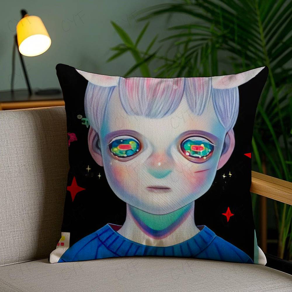 Anime H-Hikari Shimoda Illustrations Pillow Case Custom Printed Brushed Fleece Pillow, Baby Skin-Touch, Eco-Friendly Dye-Sublima