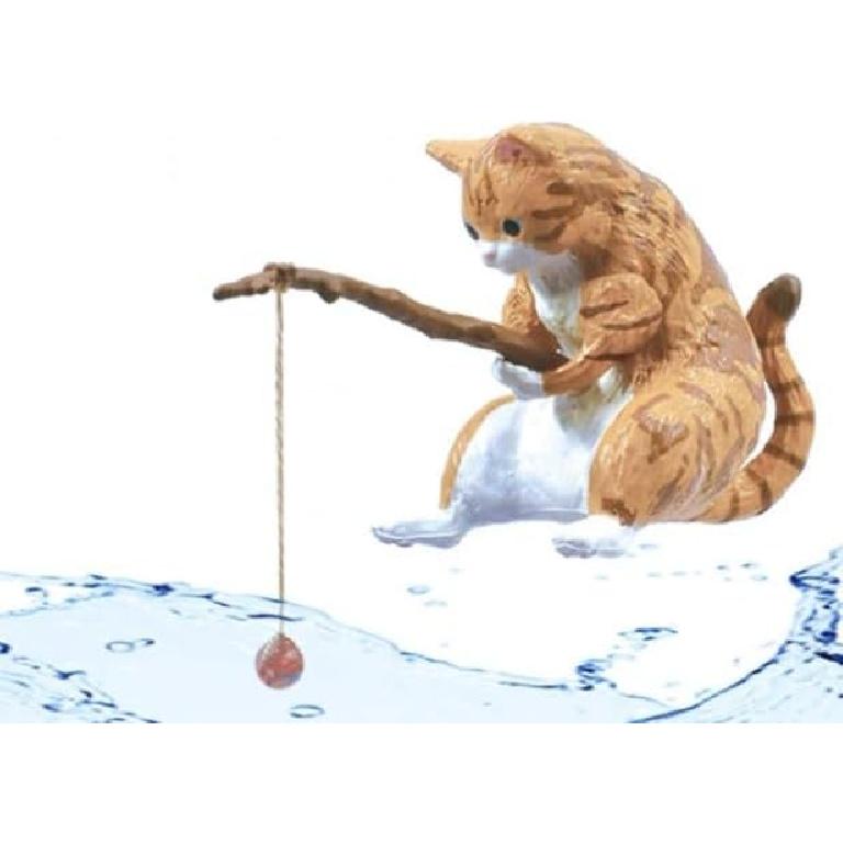 Orange Yellow Color Resin Cat Ornaments,Miniature Animal Model Creative Decoration,Aquarium Ornament,Cat Fishing Vivid Shape DIY Aquarium Fishing