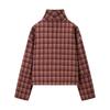 European and American style, wholesale women's clothing fashion versatile temperament casual stand-up collar plaid woolen jacket