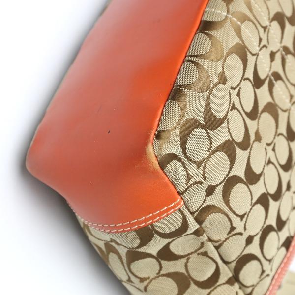 Coach Canvas Shoulder Tote Bag Leather Orange Women 8679 Used