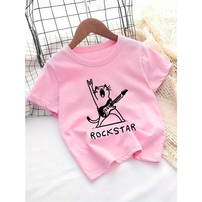 European sizes Girls' Round Neck T-Shirt, a Casual And Stylish Print Top