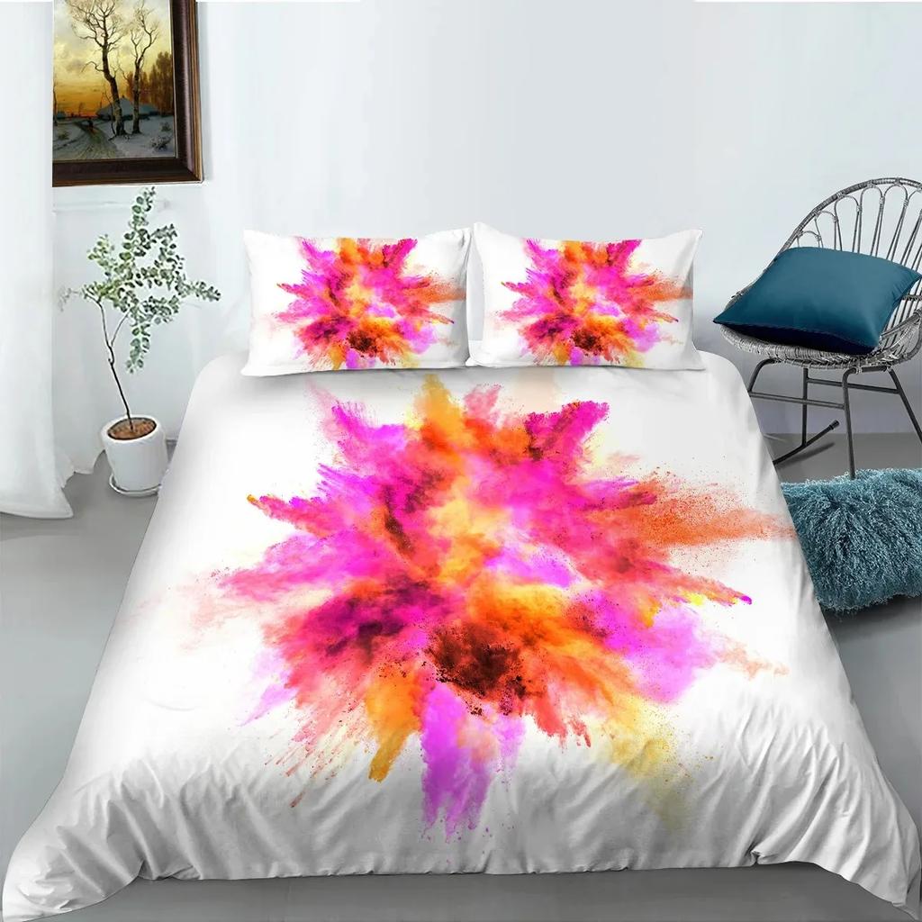 Abstract Duvet Cover King/Queen Size,colorful Splash Ink Watercolor Paint Splatters Liquid Art Bedding Set for Boys Girls,black