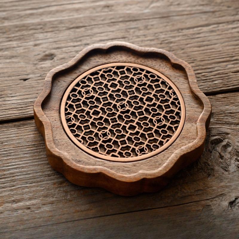 Traditionelles Nussbaum-Tee-Tablett Teekanne Teetasse Massivholz-Tablettmatte Büro Kaffeetassen-Tabletts Heim Teezeremonie-Zubehör