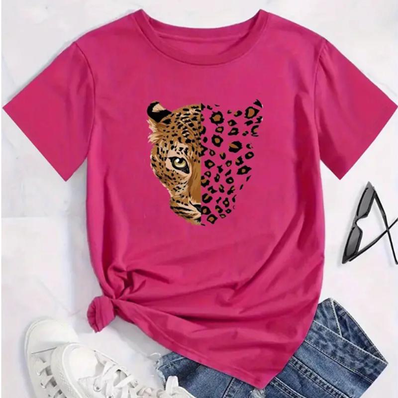 Móda Ženy Mizející Tričko s leopardím potiskem Legrační Ležérní Tričko s krátkým rukávem s výstřihem do O Tričko Letní Dámské Tričko