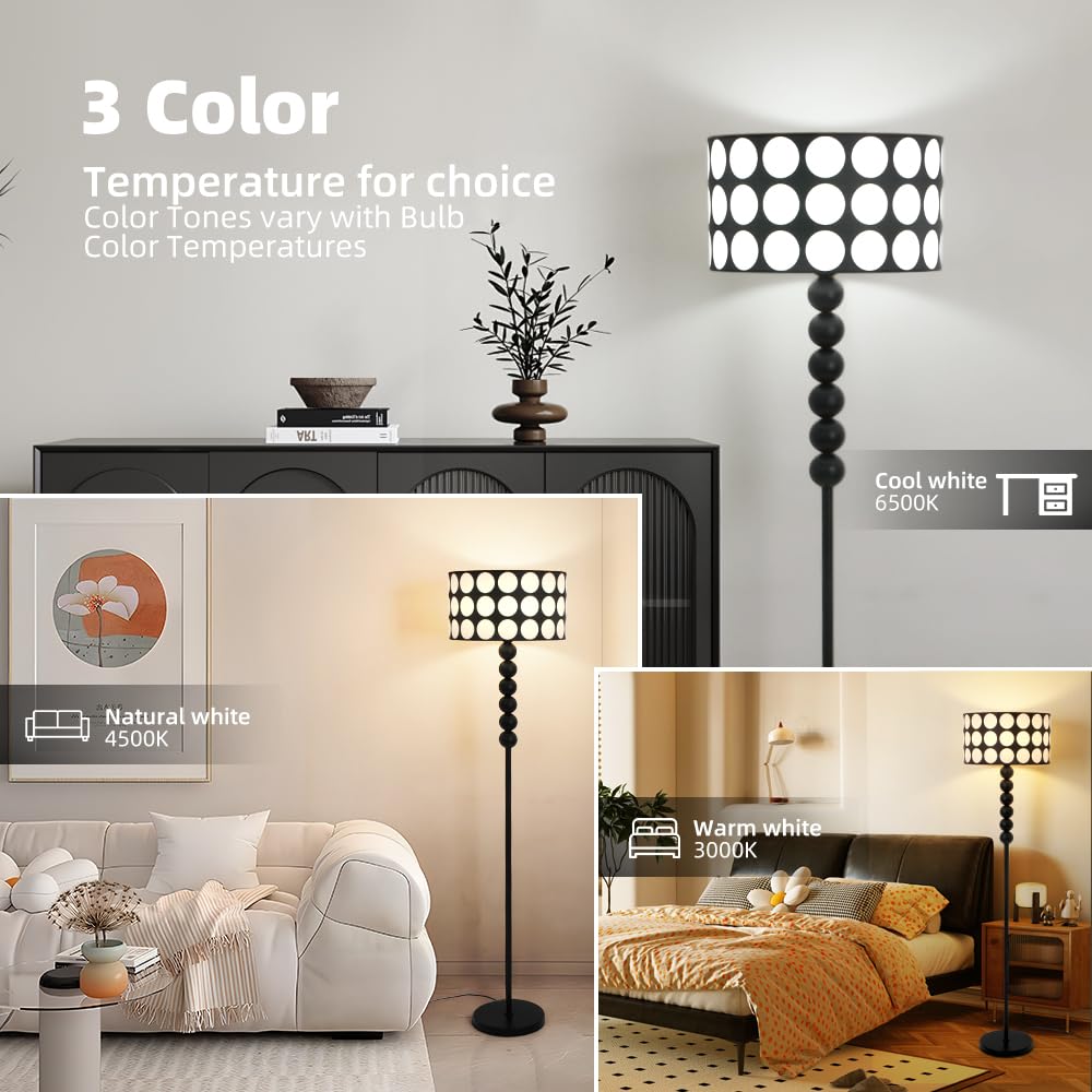Modern LED Corner Floor Lamp with Ambient Lighting for Living Room, Black Floor Stand with Unique Fabric Lampshade, 59.84 Inch Tall, Includes Cable,