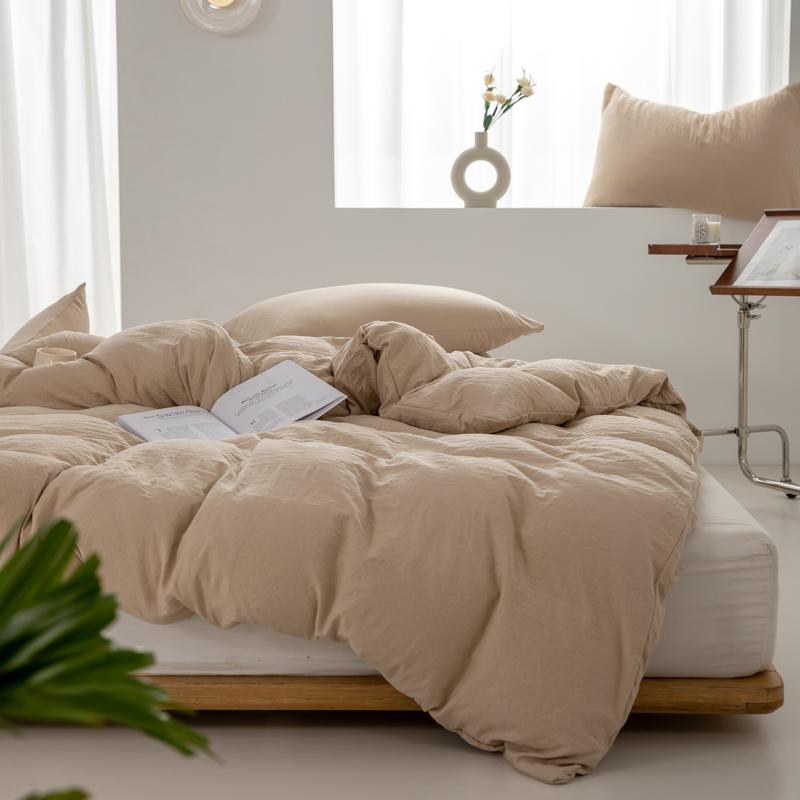1pc Solid Color Duvet Cover 100% Washed Cotton Quilt Cover Japanese Minimalist Style Bedding Single Double King Queen Size Bed