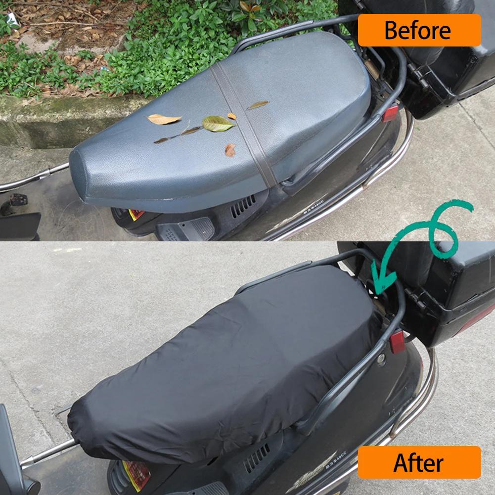 Universal Motorcycle Flexible Seat Cover Waterproof Saddle Cover Dustproof UV Sun Protection Black 210D