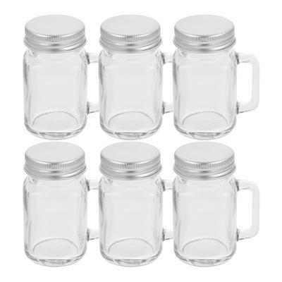 6pcs Clear Glass Mason Jars With Handle Lid Glass Storage Bottles Jar For Beverage Juice Drink Dessert Jam Airtight Sealing